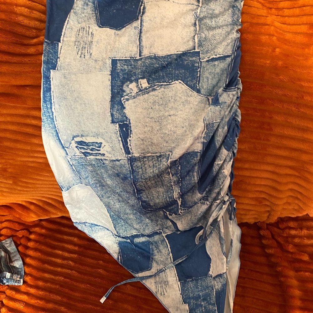 Chic Blue Patchwork Skirt with Drawstring